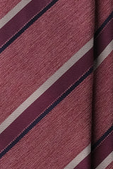 3-Fold Striped Silk Jacquard Repp Tie - Melange Burgundy / Navy / Wine