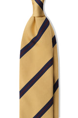 3-Fold Striped Repp Silk Tie - Yellow / Navy / Burgundy - Brunati Como®