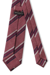 3-Fold Striped Silk Jacquard Repp Tie - Melange Burgundy / Navy / Wine