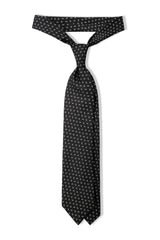 3-Fold Mini Paisley Patterned Printed Silk Tie - Black/White - Brunati Como®