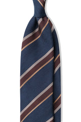3-Fold Striped Silk Jacquard Repp Tie - Melange Blue / Gold / Brown