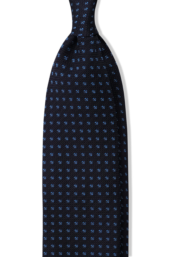 Minimal Patterned Silk Grenadine Jacquard Tie - Navy / Light Blue