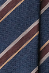 3-Fold Striped Silk Jacquard Repp Tie - Melange Blue / Gold / Brown