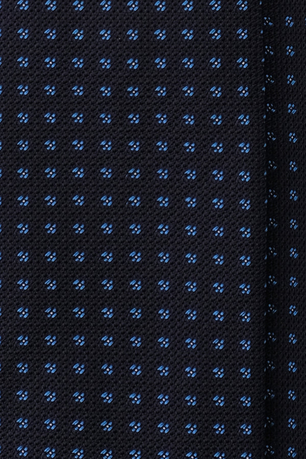 Minimal Patterned Silk Grenadine Jacquard Tie - Navy / Light Blue