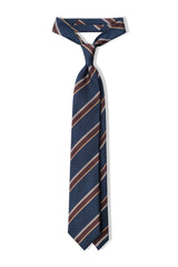 3-Fold Striped Silk Jacquard Repp Tie - Melange Blue / Gold / Brown