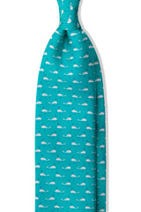 3-Fold Whale Patterned Printed Silk Tie - Turquoise - Brunati Como®