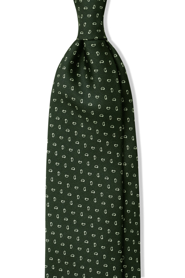 3-Fold Mini Paisley Patterned Printed Silk Tie - Forest/White - Brunati Como®