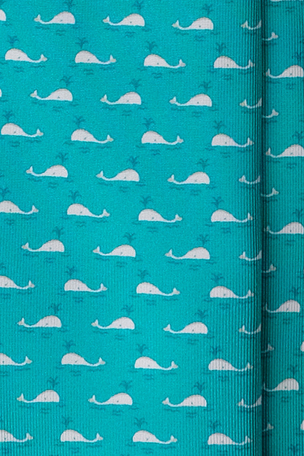3-Fold Whale Patterned Printed Silk Tie - Turquoise - Brunati Como®