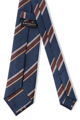 3-Fold Striped Silk Jacquard Repp Tie - Melange Blue / Gold / Brown