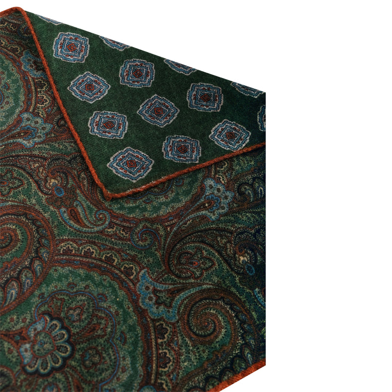 Doubleface Handrolled Flannel Pocket Square - Rust Orange / Forest - Brunati Como®