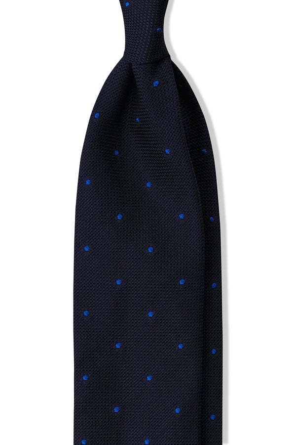 3-Fold Polka Dot Silk Grenadine Jacquard Tie - Navy/Royal Blue - Brunati Como®