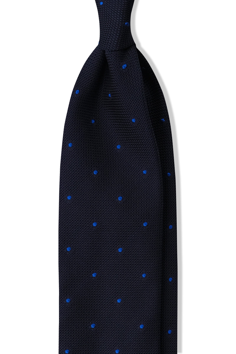 3-Fold Polka Dot Silk Grenadine Jacquard Tie - Navy/Royal Blue - Brunati Como®