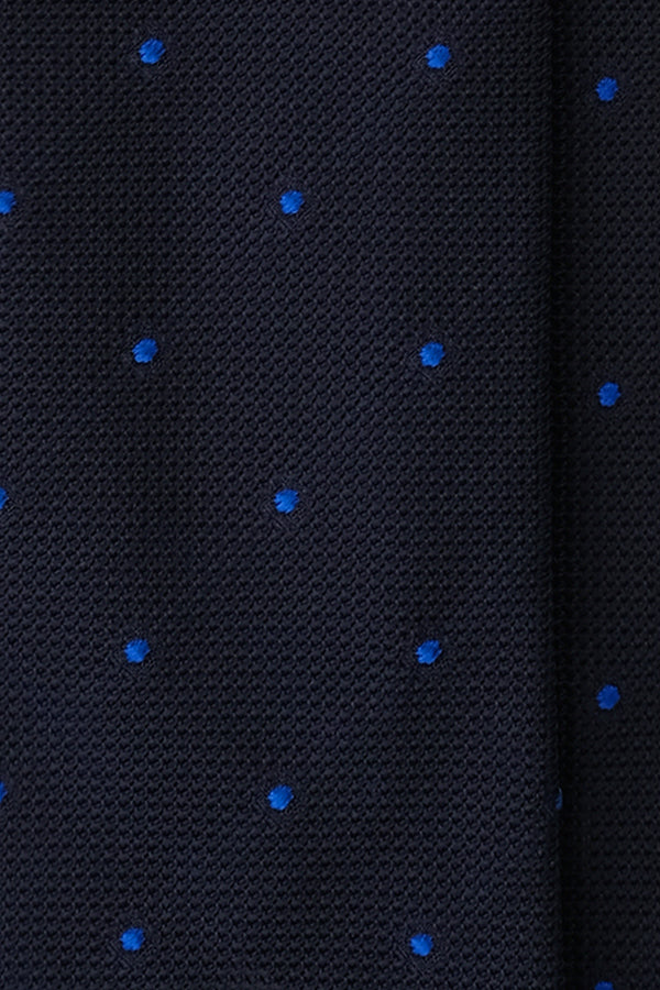 3-Fold Polka Dot Silk Grenadine Jacquard Tie - Navy/Royal Blue - Brunati Como®
