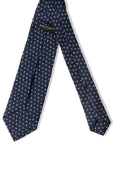 3-Fold Mini Paisley Patterned Printed Silk Tie - Navy/White - Brunati Como®