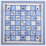 Horsebit Pattern Silk Pocket Square - Light Blue / White