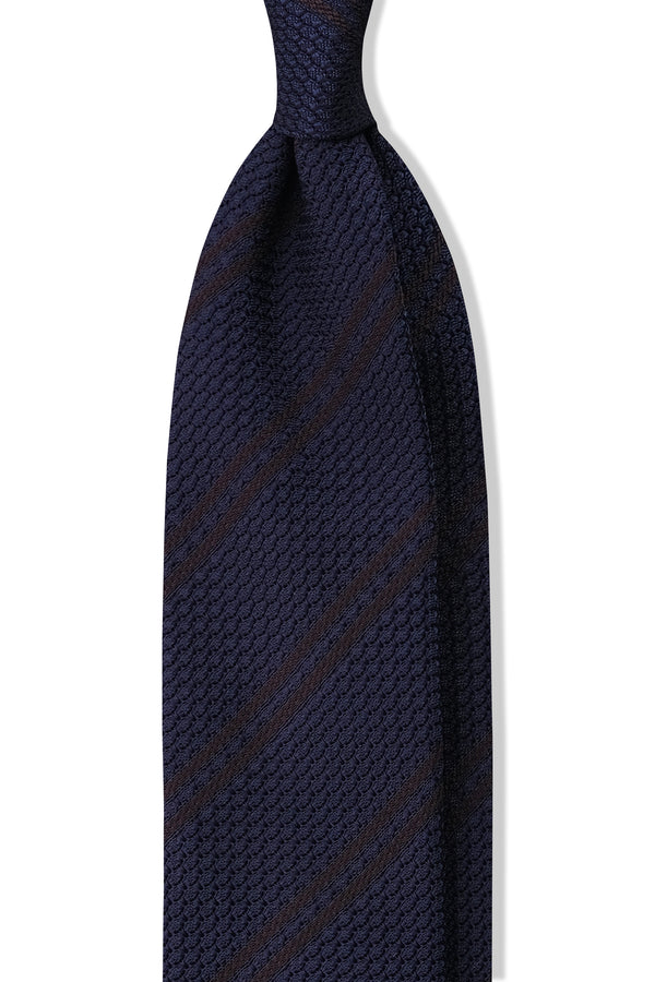 3-Fold Striped Silk Grenadine Garza Grossa - Navy/Brown