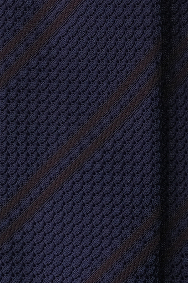 3-Fold Striped Silk Grenadine Garza Grossa - Navy/Brown