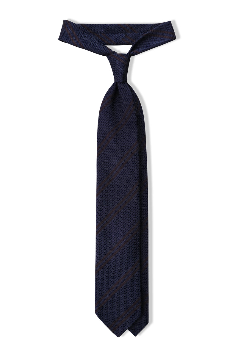3-Fold Striped Silk Grenadine Garza Grossa - Navy/Brown - Brunati Como®