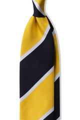 3-Fold Regimental Repp Silk Tie - Yellow / Very Dark Navy / White