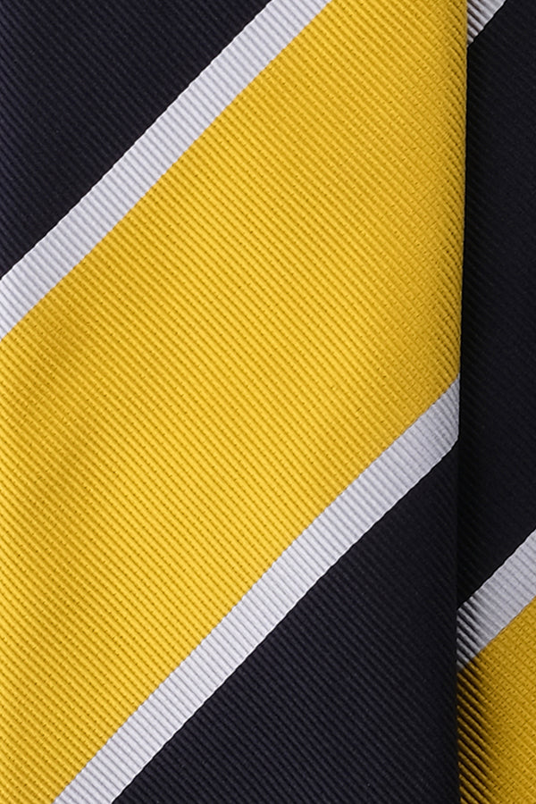 3-Fold Regimental Repp Silk Tie - Yellow / Very Dark Navy / White