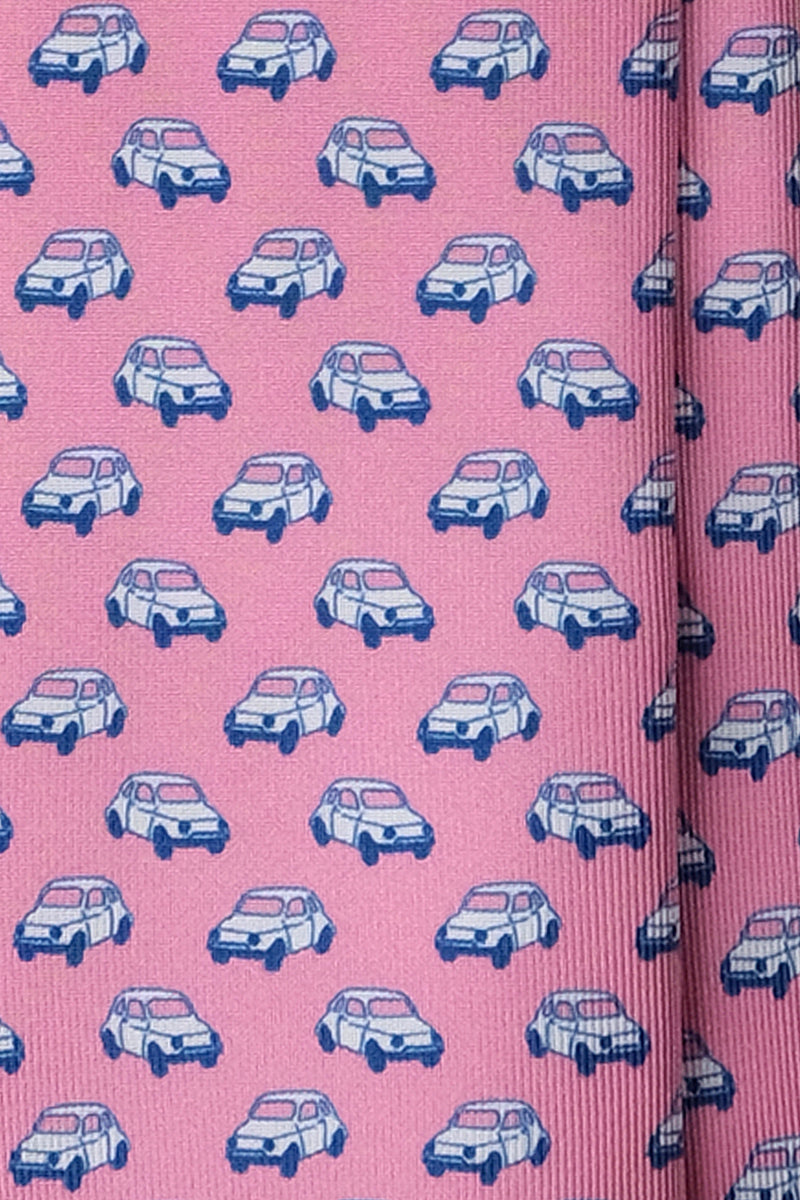 3-Fold Italian Car Patterned Printed Silk Tie - Bubblegum - Brunati Como®