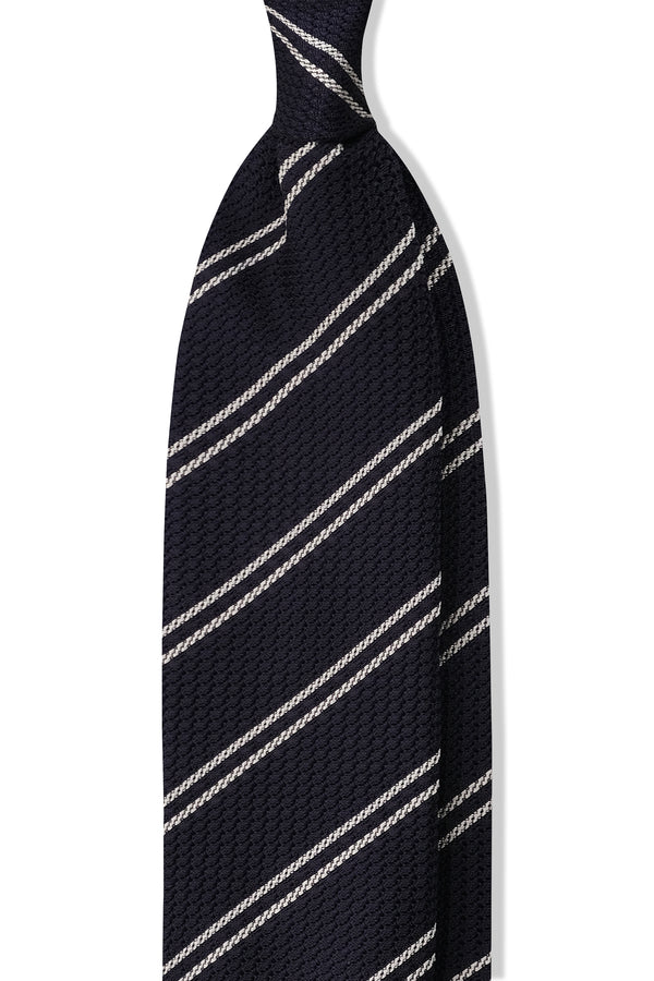 3-Fold Striped Silk Grenadine Garza Grossa - Navy/White