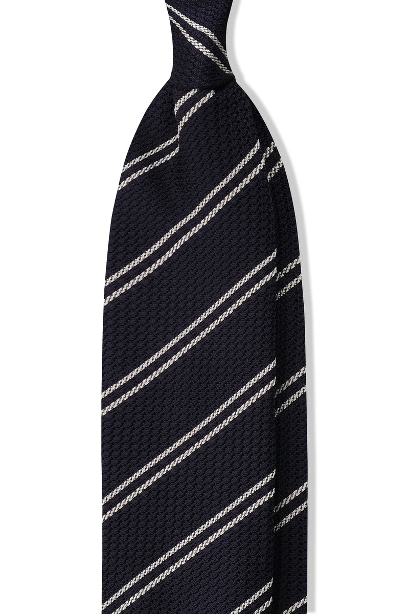 3-Fold Striped Silk Grenadine Garza Grossa - Navy/White - Brunati Como®