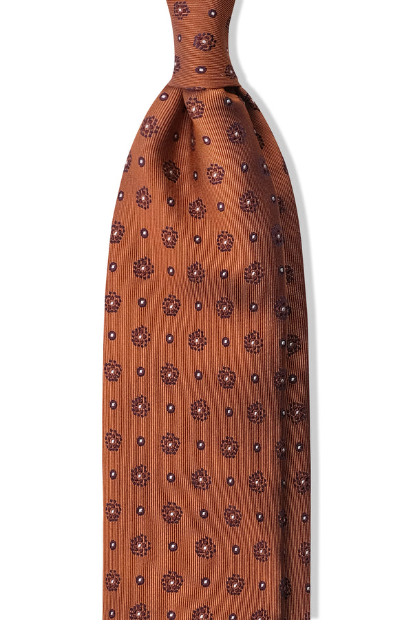 3-fold Floral Silk Jacquard Tie - Copper / Brown / Light Blue