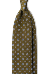 3-Fold Floral Silk Jacquard Tie - Olive / Silver / Light Blue - Brunati Como®