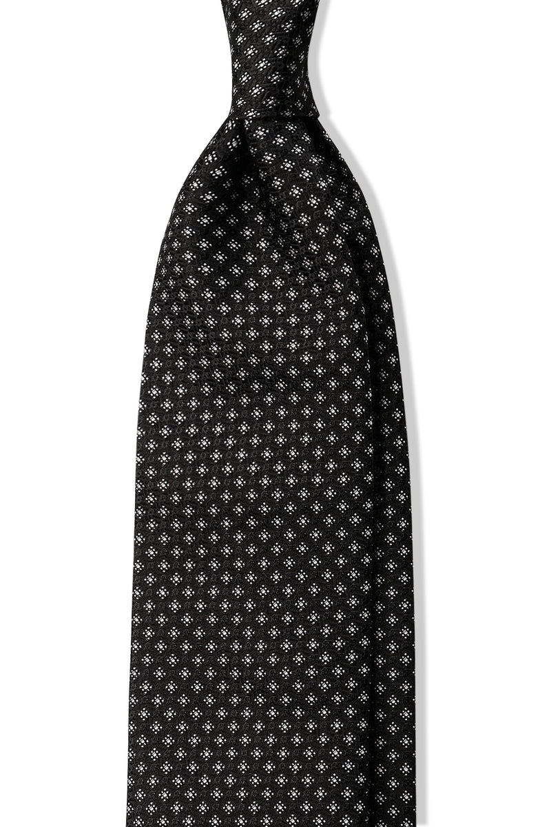 3- Fold Silk Jacquard Tie - Black / Silver - Brunati Como®