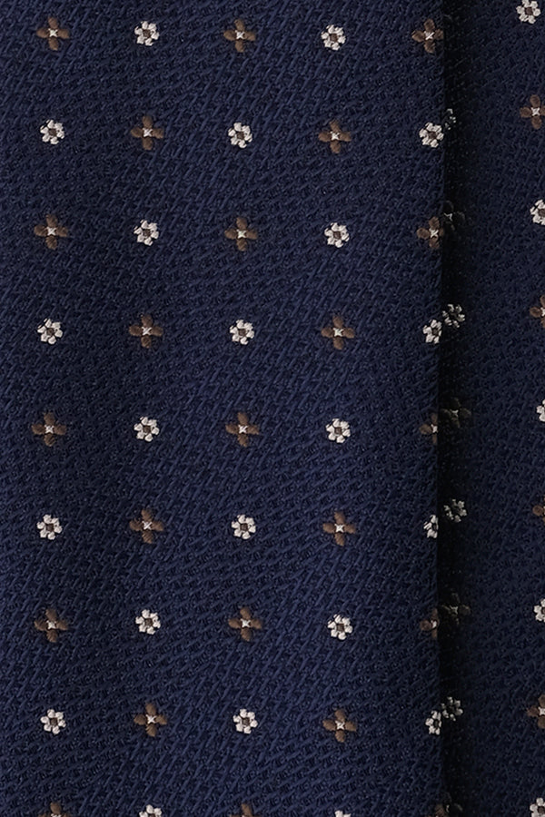 3-fold Floral Silk Jacquard Tie - Navy / Brown / Beige