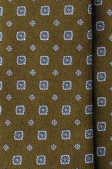 3-Fold Floral Silk Jacquard Tie - Olive / Silver / Light Blue - Brunati Como®