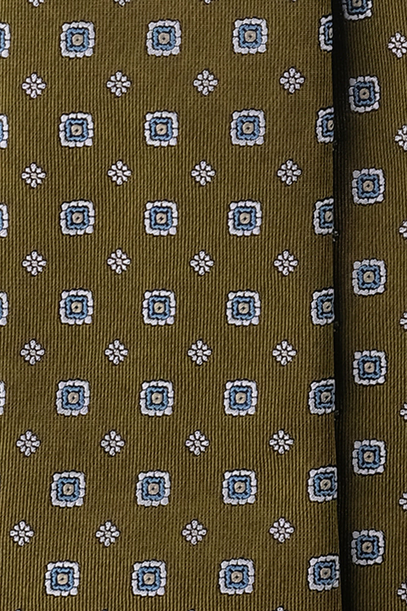 3-Fold Floral Silk Jacquard Tie - Olive / Silver / Light Blue - Brunati Como®