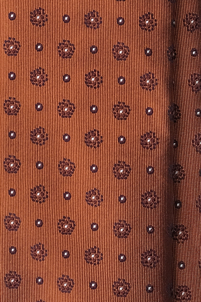 3-fold Floral Silk Jacquard Tie - Copper / Brown / Light Blue