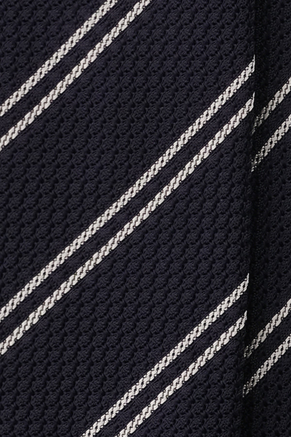 3-Fold Striped Silk Grenadine Garza Grossa - Navy/White