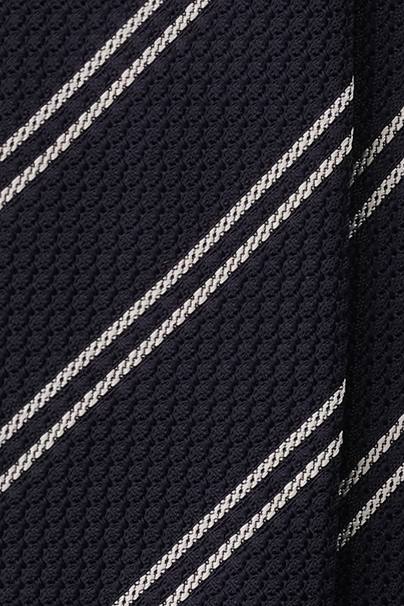 3-Fold Striped Silk Grenadine Garza Grossa - Navy/White - Brunati Como®