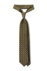 3-Fold Floral Silk Jacquard Tie - Olive / Silver / Light Blue - Brunati Como®