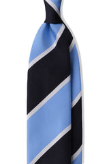 3-Fold Regimental Repp Silk Tie - Light Blue / Very Dark Navy / White