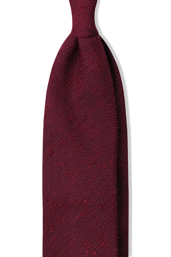 3-Fold Plain Silk Grenadine Shantung Tie - Burgundy