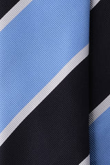 3-Fold Regimental Repp Silk Tie - Light Blue / Very Dark Navy / White