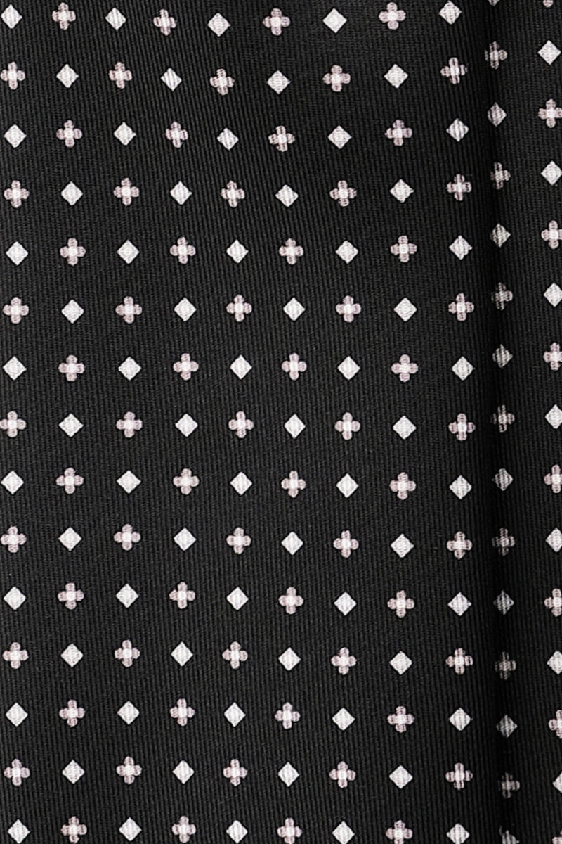 3-Fold Floral Cube Patterned Printed Silk Tie - Black/White/Grey - Brunati Como®