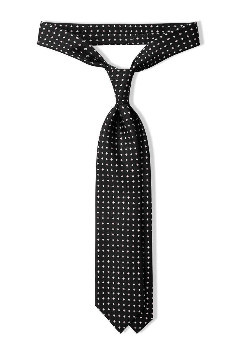 3-Fold Floral Cube Patterned Printed Silk Tie - Black/White/Grey - Brunati Como®