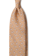 3-Fold Dog Patterned Printed Silk Tie - Beige - Brunati Como®