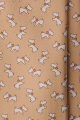 3-Fold Dog Patterned Printed Silk Tie - Beige - Brunati Como®