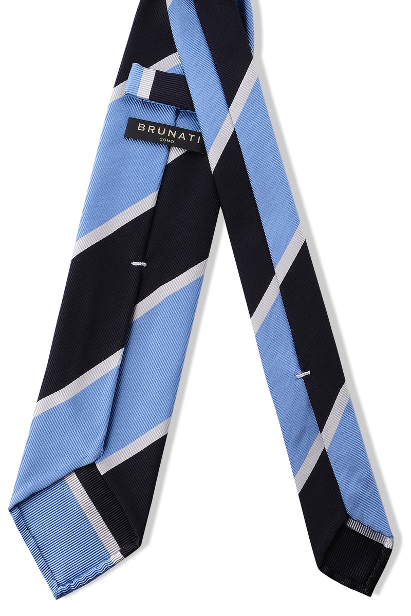 3-Fold Regimental Repp Silk Tie - Light Blue / Very Dark Navy / White