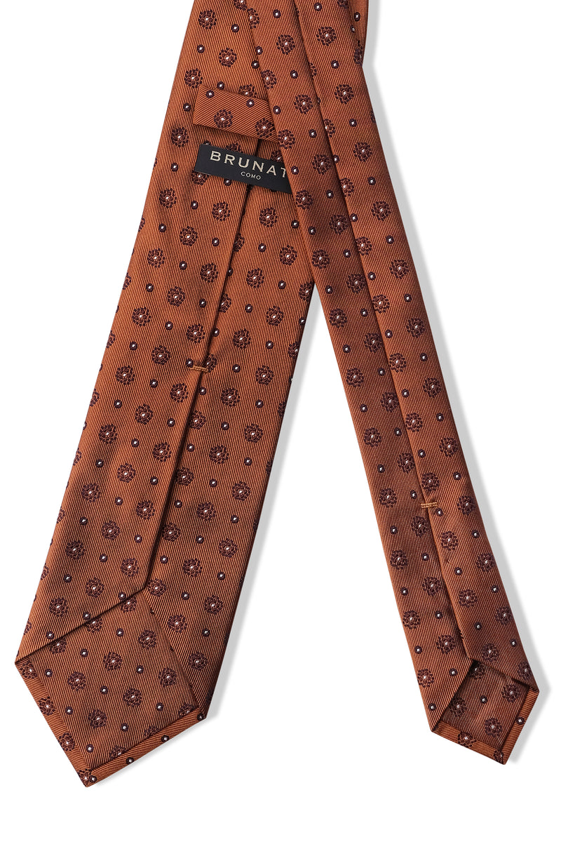 3-fold Floral Silk Jacquard Tie - Copper / Brown / Light Blue