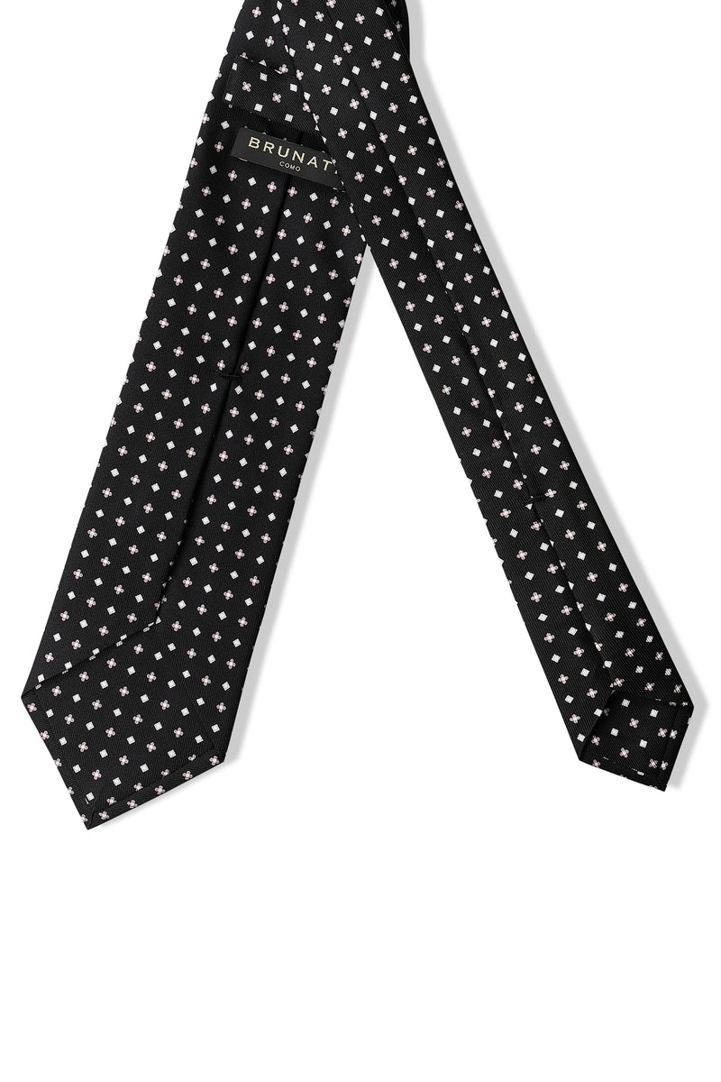3-Fold Floral Cube Patterned Printed Silk Tie - Black/White/Grey - Brunati Como®