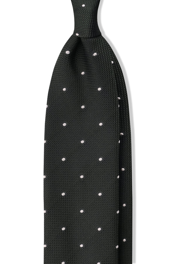 3-Fold Polka Dot Silk Grenadine Jacquard Tie - Forest/White