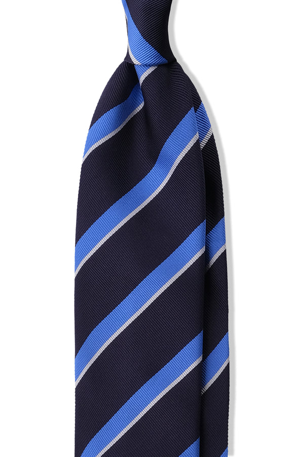 3-Fold Regimental Repp Silk Tie - Navy / Royal Blue / Off-White