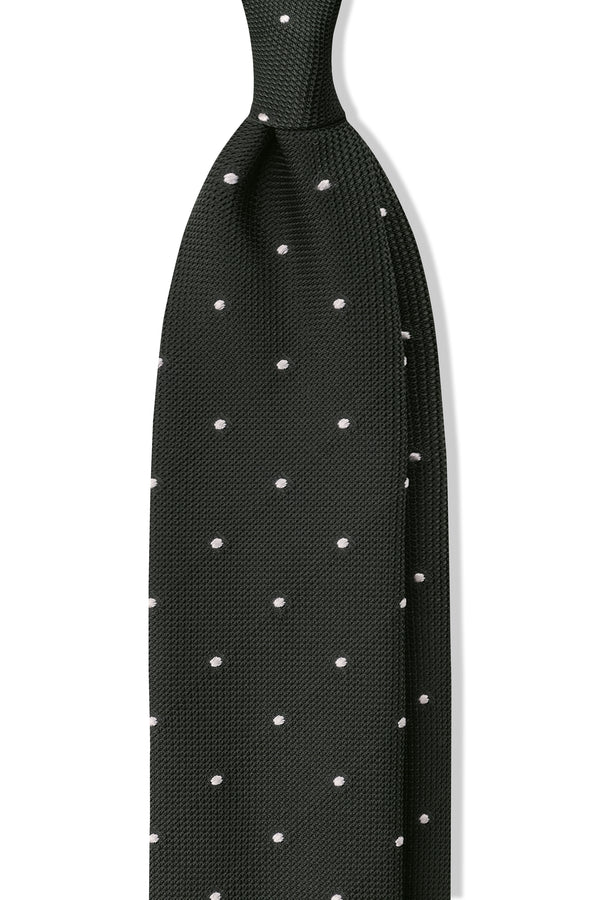 3-Fold Polka Dot Silk Grenadine Jacquard Tie - Forest/White - Brunati Como®